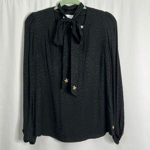 Fabienne Chapot Anny star embroider leopard tie collar ruffle blouse NWOT